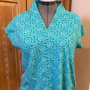 Soft Surroundings Turquoise pattern blouse size L